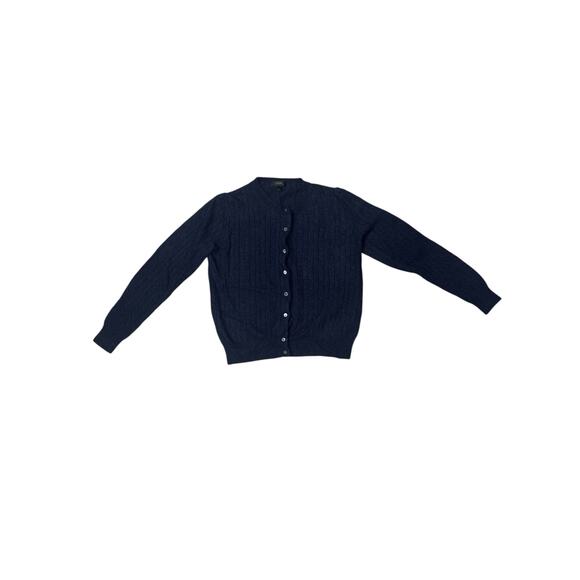 J.Crew Wool Blend Cable Knit Cardigan Navy Sweater - Picture 2 of 7